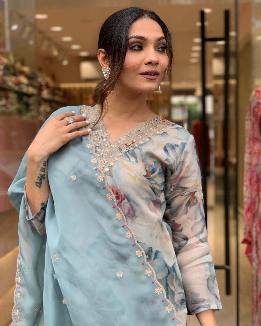 MT Heavy Organza Embroidery Kurti With Bottom Dupatta Wholesale Shop In Surat
